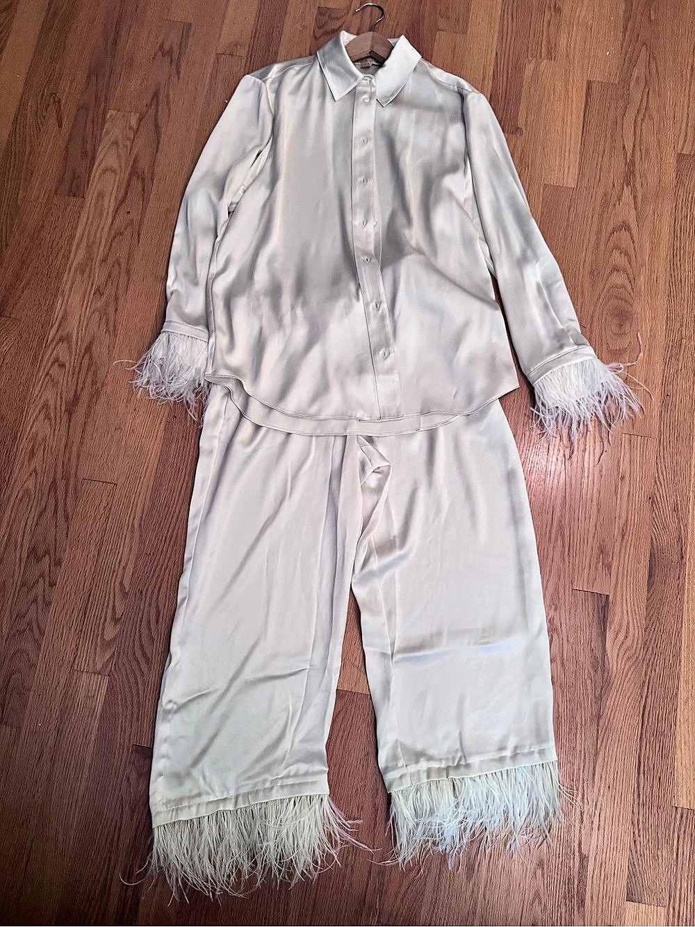 Michael Kors Feather Trim Jumpsuit in White Medium